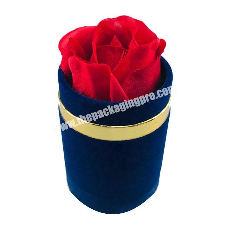 Cardboard dark blue suede tube flower box for only one rose with foam inlay inside