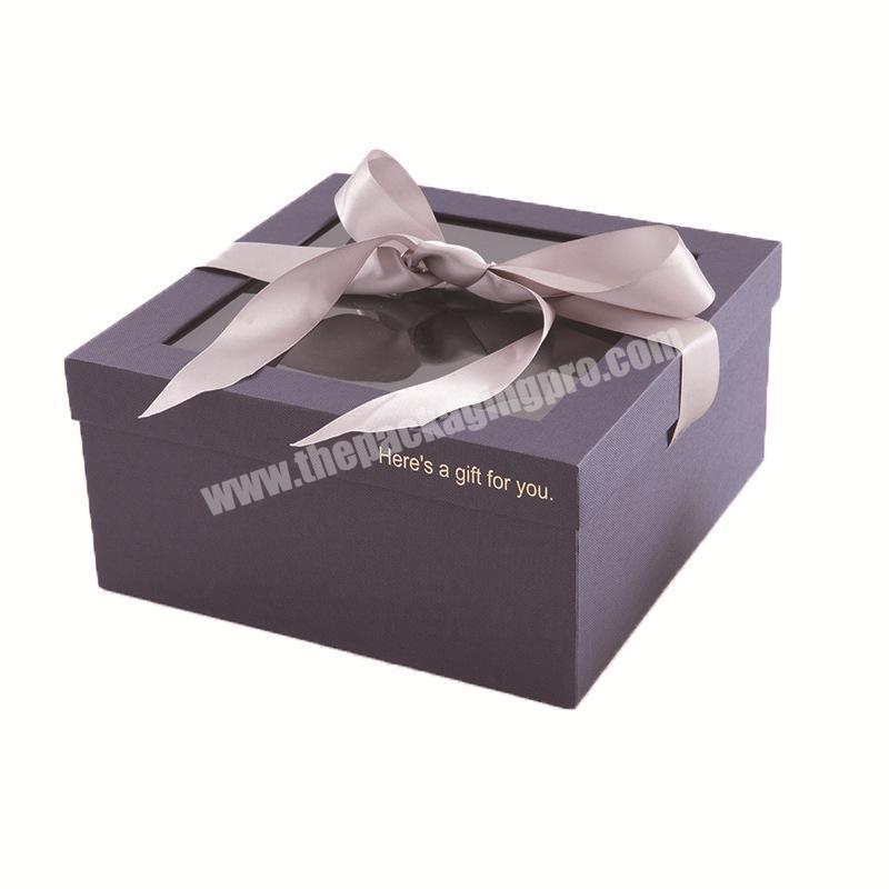 Cardboard Packaging Paper Transparent Ribbon Gift Box with Plastic window