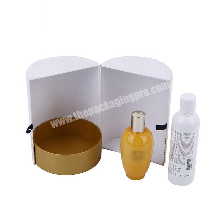 Cardboard Paper Packaging Magnet Side Open Round Skin Care Cream Cosmetic Gift Box With Silk Ribbon