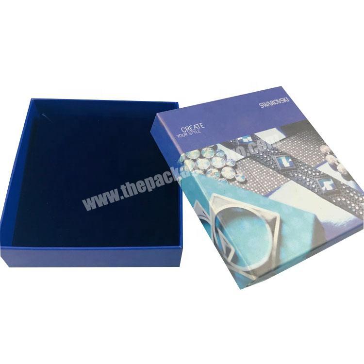 Cardboard printed top and bottom box for pendant jewelry with  rigid flocked PVC inlay