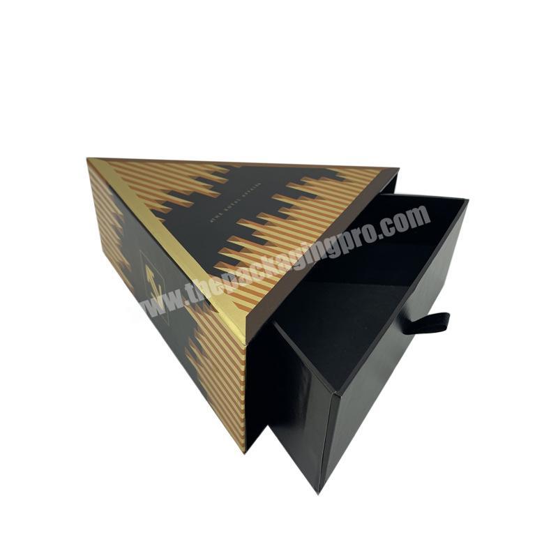 Cardboard Triangle Box Black And Gold Gift Box Drawer