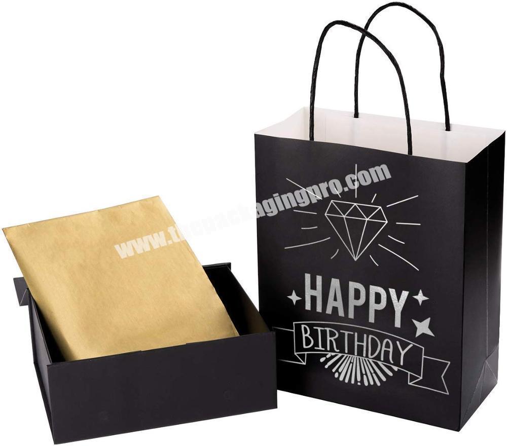 Care Pack Happy Birthday Black Paper Bags Gift Bag Git Box and Tissue Paper Set for Gift Wrap
