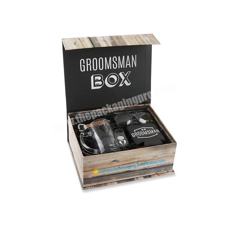 CarePack Custom Premium Groomsman Kit Grooms Gift Set packaging, Black, White and Brown