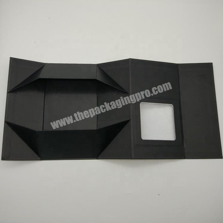 Cheap Cardboard Box Custom Flat Paper Black Rigid Gift Folding Magnetic Box With Window