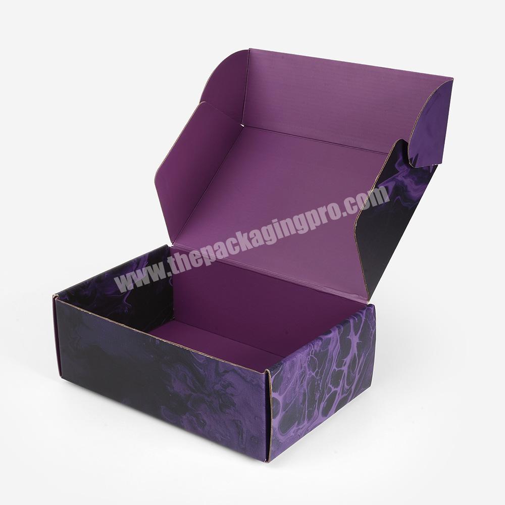 Cheap Custom Logo Printed Purple Clothing Flat Packaging Paper Corrugated Mailer Box
