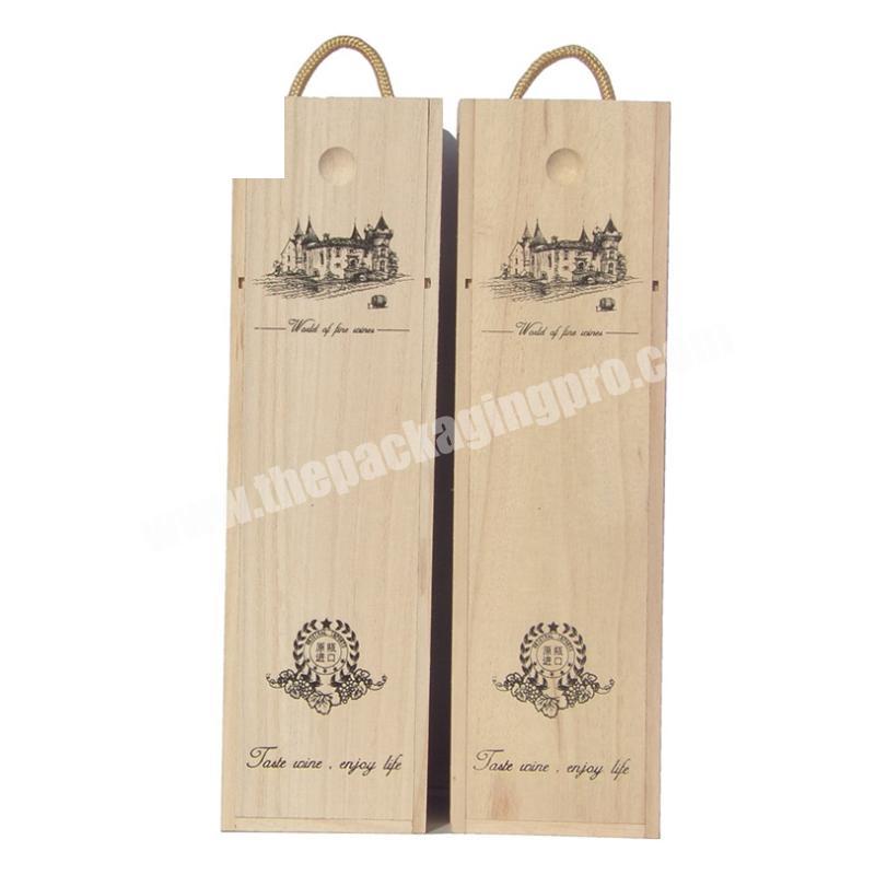 Cheap Natural UnfinishedWoodWineBottle Gift PackagingBox Customized Printing Wooden Single Wine Bottle Box