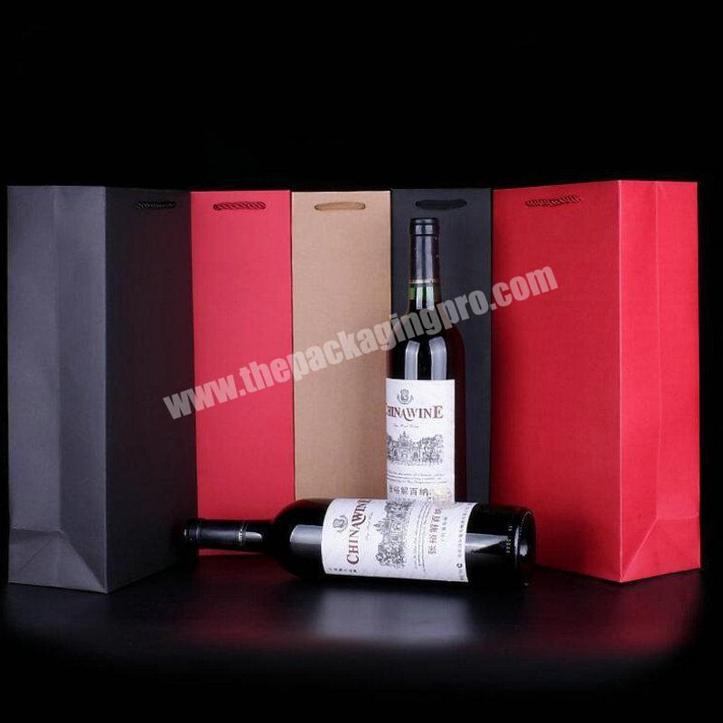 Cheap Price Custom Print Gift Red Kraft Paper Bag for Wine Bottle