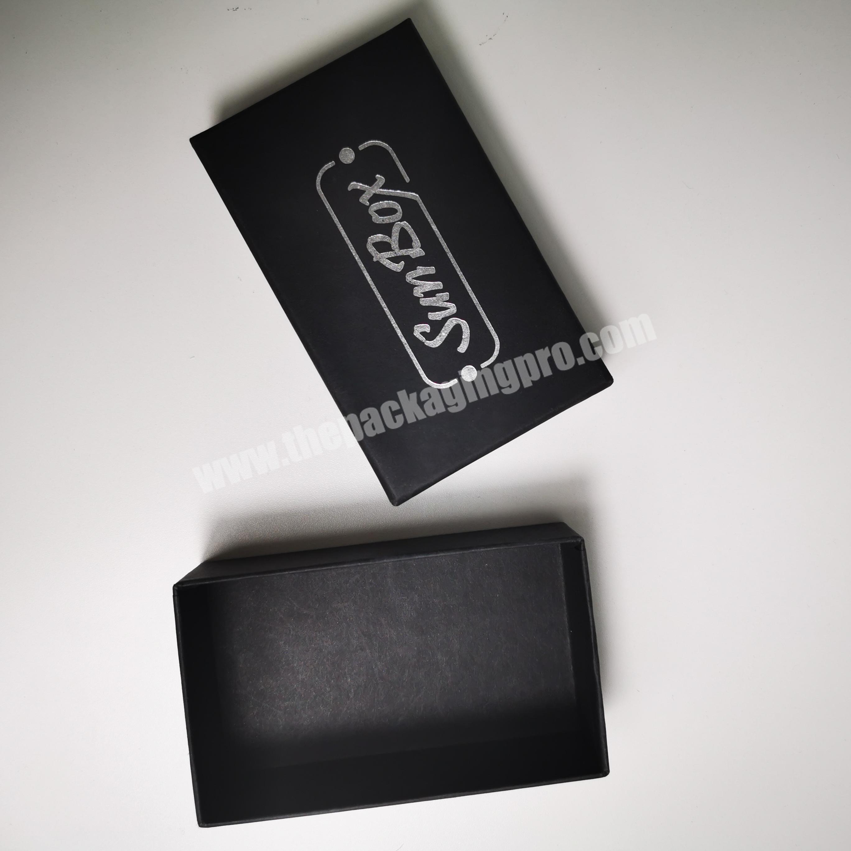 Cheap price special paper black cardboard box with silver stamping