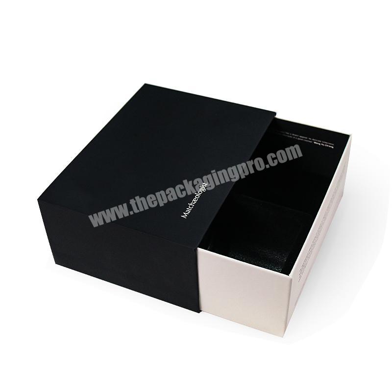 China custom logo pandora black cardboard paper storage packaging slide drawer box for gift socks t shirt clothes underwear