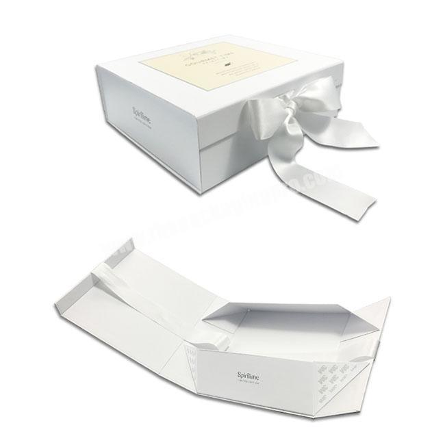China custom logo printed wholesale rigid cardboard paper packaging flat folding foldable magnetic gift box with ribbon