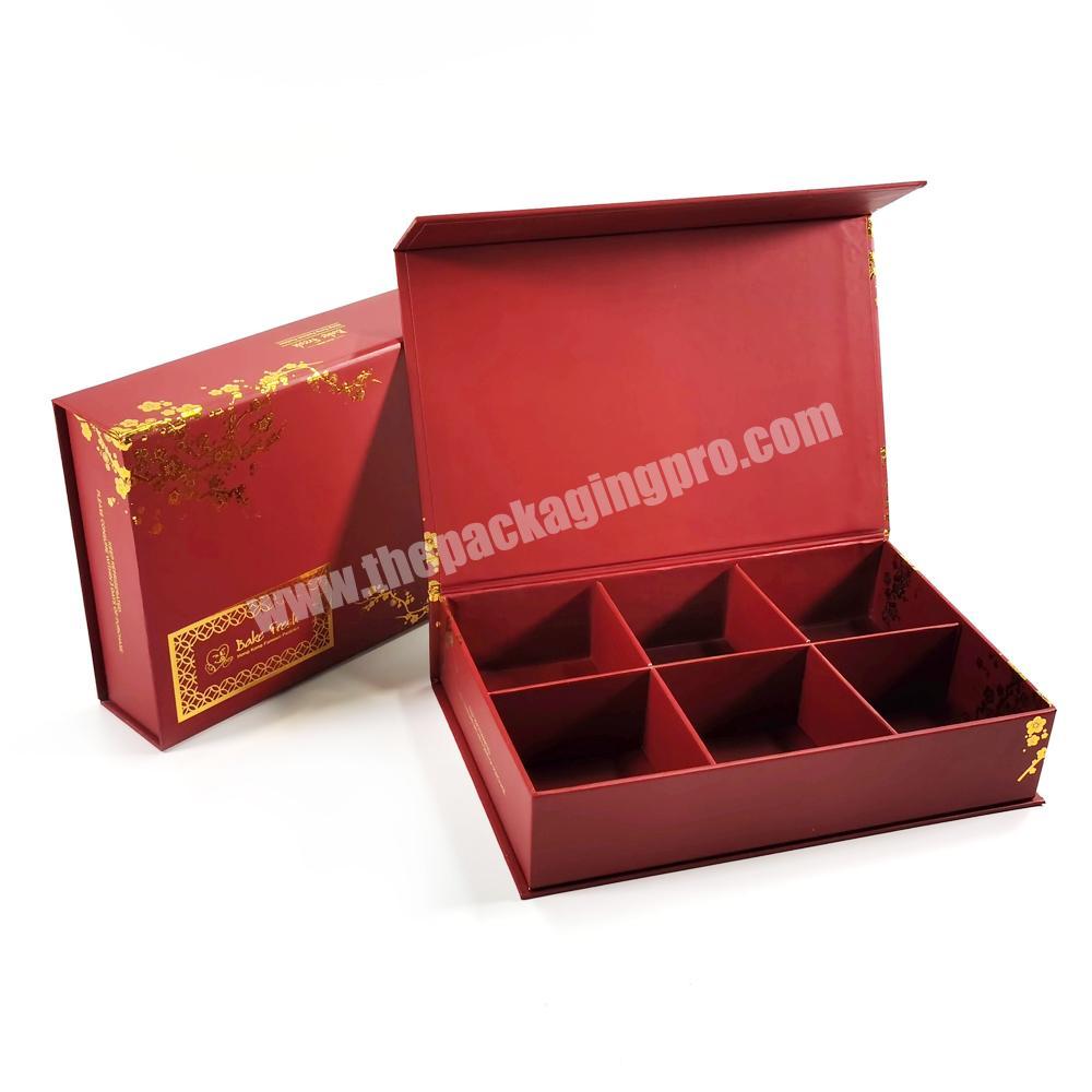 China Custom Luxury Book Shaped Red Rigid Paper Packaging Magnetic Gift Boxes Inside Lattice