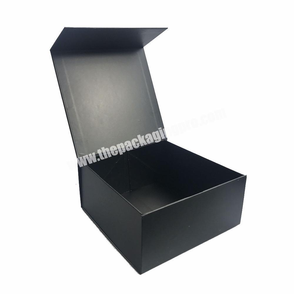 China Custom Square Collapsible Rigid hard Black Flap Cardboard Paper Folding Gift package Box giftbox with Magnetic Closure