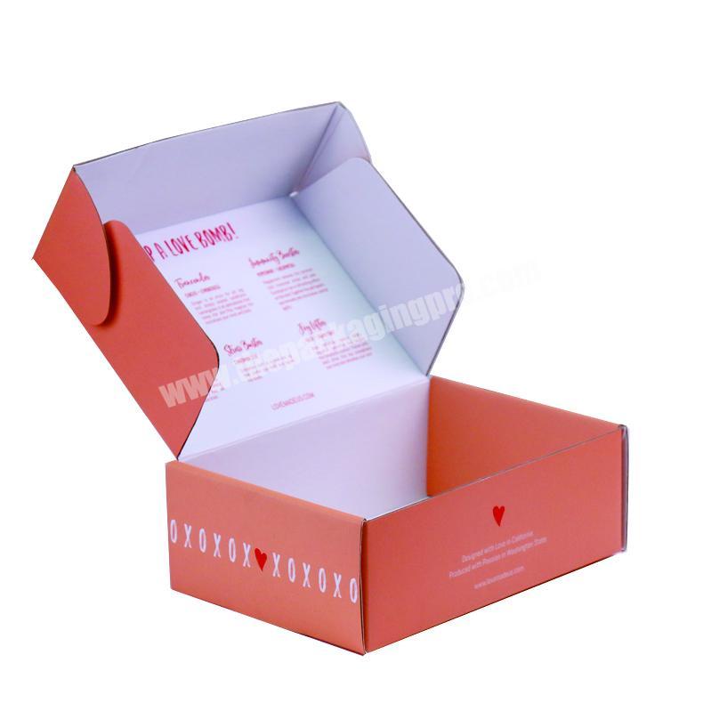 China emballage en papier Papier verpackung 2019 custom packaging paper cardboard box b9 flute color pink mailer box