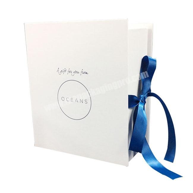 China emballage en papier Papier verpackung custom made  logo printing white folding luxury gift  packaging box with ribbon