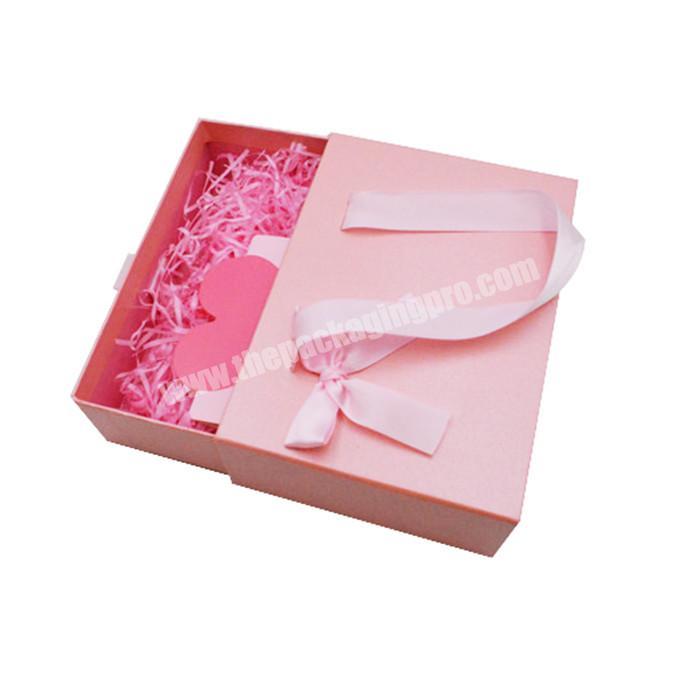 China manufacturer custom packaging perfume pink cardboard paper drawer gift box with ribbon handle for candy wedding favor