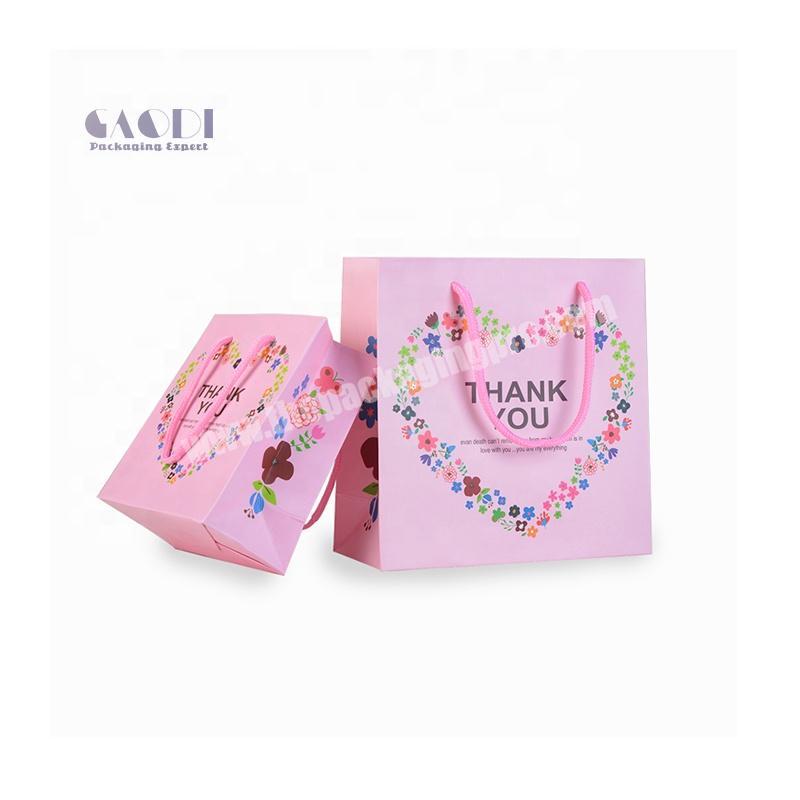 China Manufacturers Wholesale 3 Size Luxury Boutique Pink Paper Thank You Gift Paper Bags