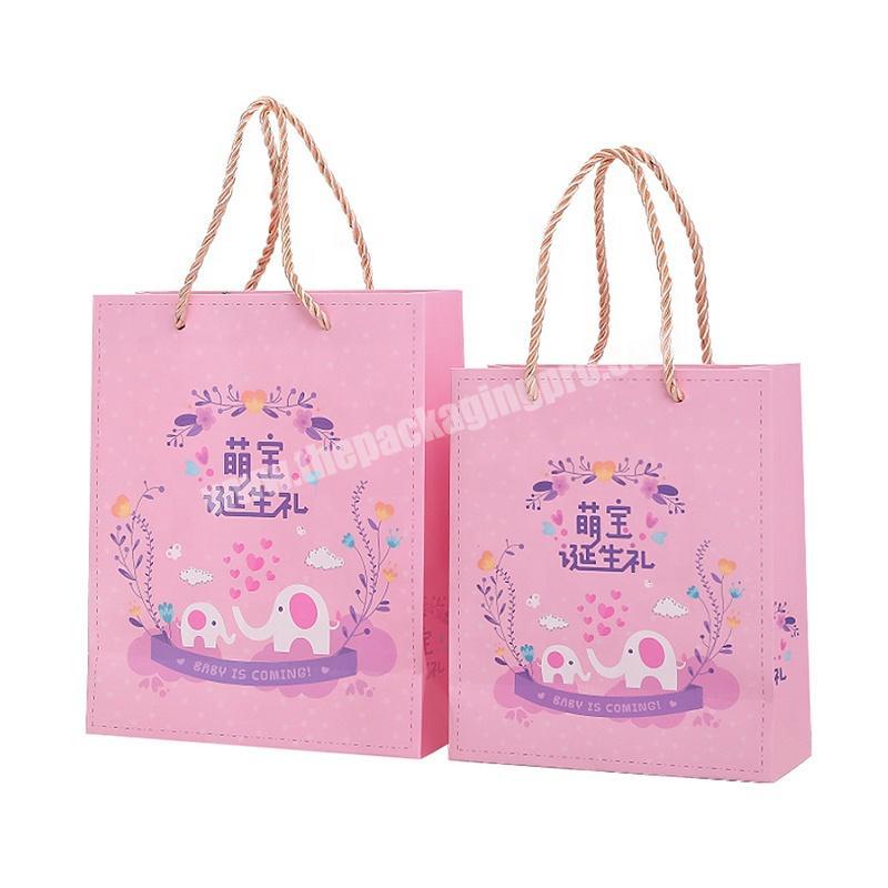 China Manufactures Fancy Recycled Printed Pink Blue Gift Packaging Promotional Paper Bag Small Gift Bags With Custom Logo