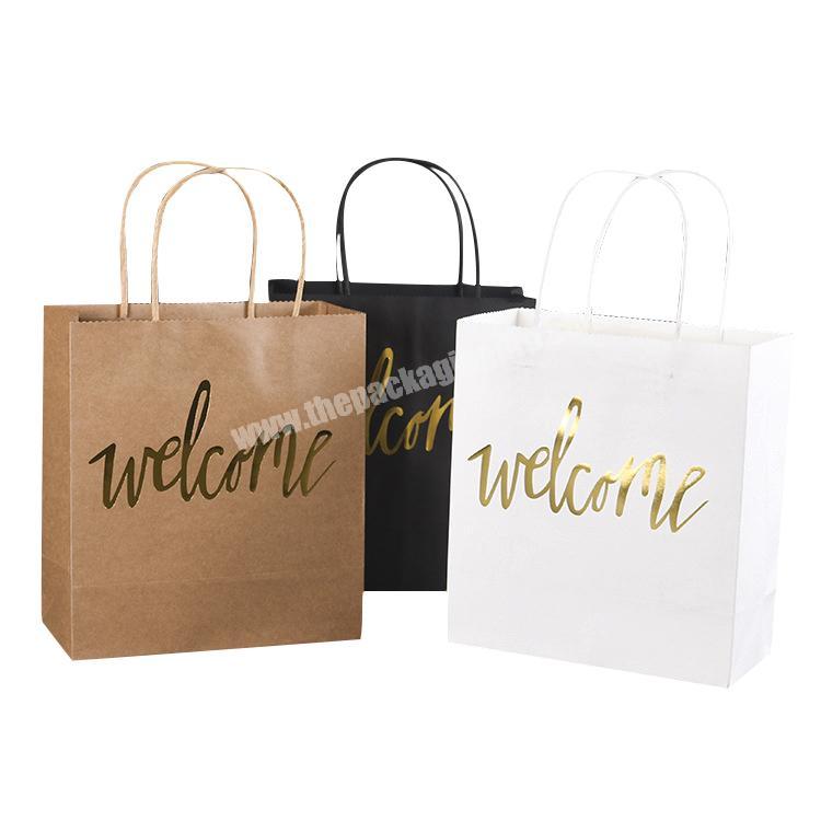 China Manufactures White Luxury Carrier Gift Custom Gold Stamp Foil Logo Printed bolsas de papel kraft With Handle
