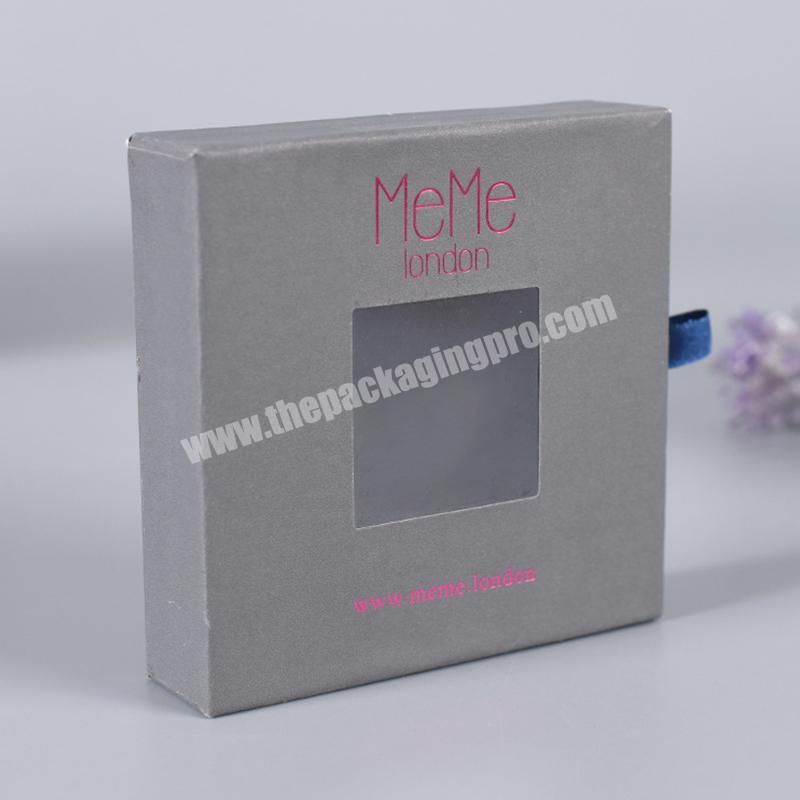 China Supplier Custom Embossing Printing Luxury Rigid Cardboard Jewelry Gift Packaging Drawer Paper Box With  PVC Window