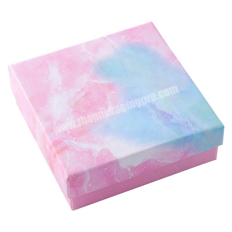 China Supplier Custom Logo Lid And Base Pink Marble Cosmetics Gift Packing Box With Bag