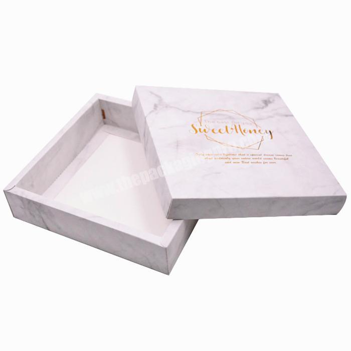 China supplier custom logo printed foldable white marble coated paper bridesmaid gift box with lid for wedding favor
