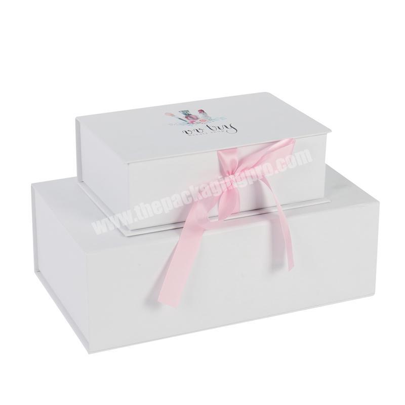China supplier white cardboard gift collection boutique packaging paper box with ribbon closure