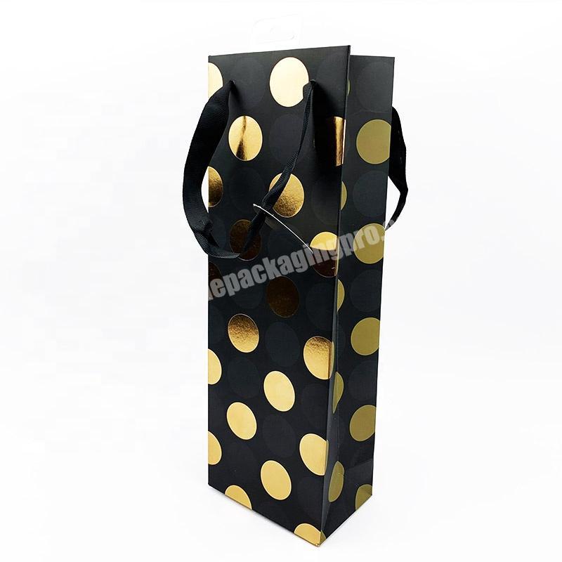 China Supplier Wholesale Custom Logo Luxury Paper Wine Bags With Ribbon Handle