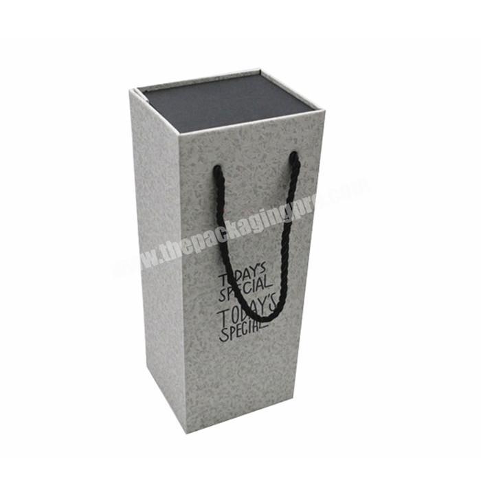 China supplies magnetic closure cardboard clamshell packaging box for glass wine bottle with nylon rope handle