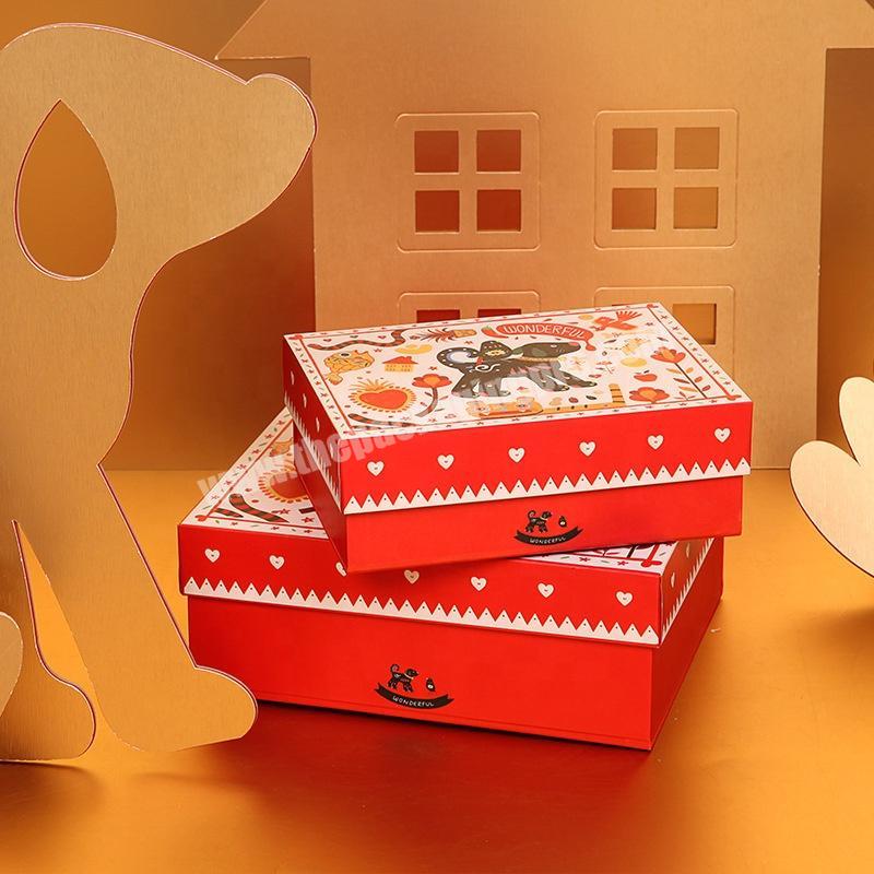 Chinese New Year Red Color Two Piece 2mm Thickness Rigid Cardboard Gift Box For Candy Clothing Cosmetics Packaging
