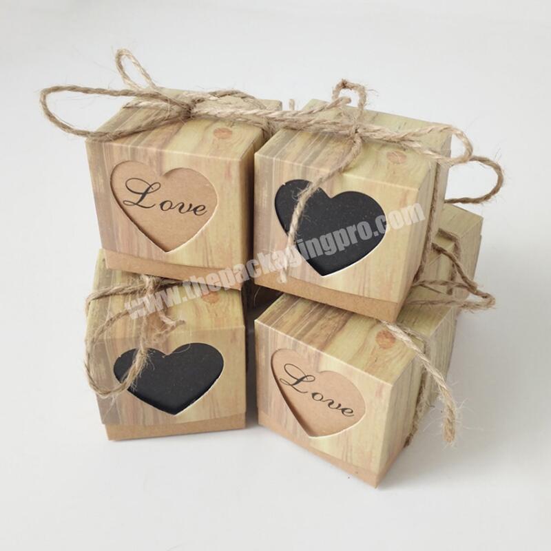 Christmas Candy Box Romantic Heart Kraft Gift Bag with Burlap Twine Chic Wedding Favors Gift Box Supplies 5x5x5cm