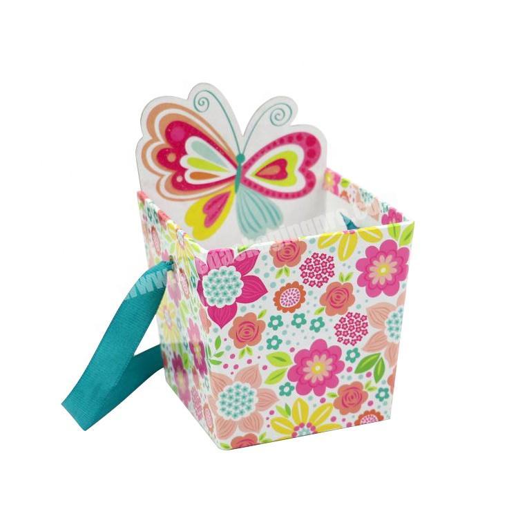 Christmas Children Ribbon Handle Butterfly Paper Gift Box for Retail Store