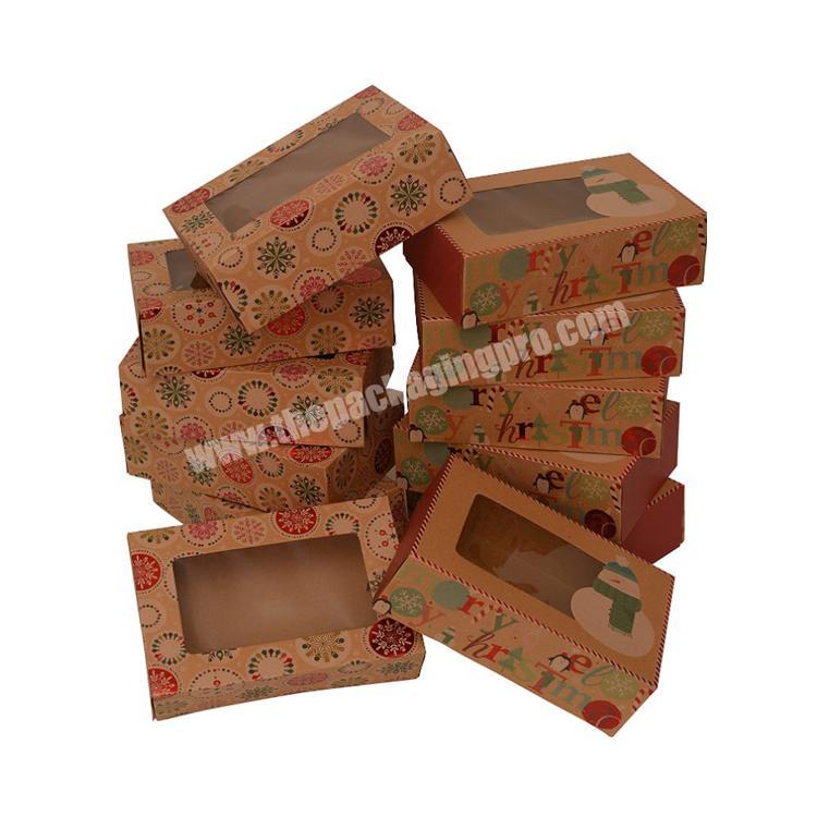 Christmas Doughnut Cookie Gift Boxes Rectangle with Clear Window Brown Kraft with hot Stamp Christmas Designs