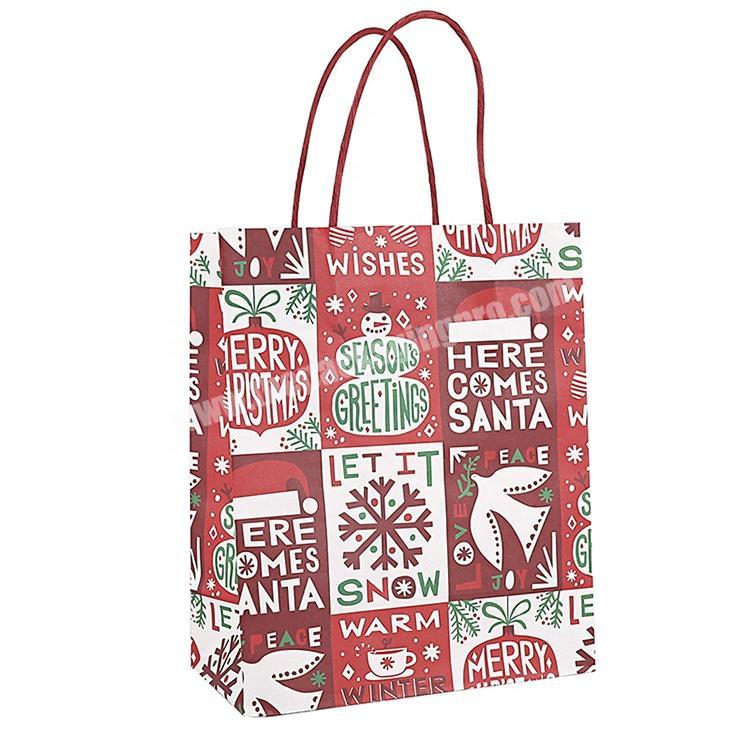 Christmas fashion printed logo fancy shopping gift kraft paper bag with rope
