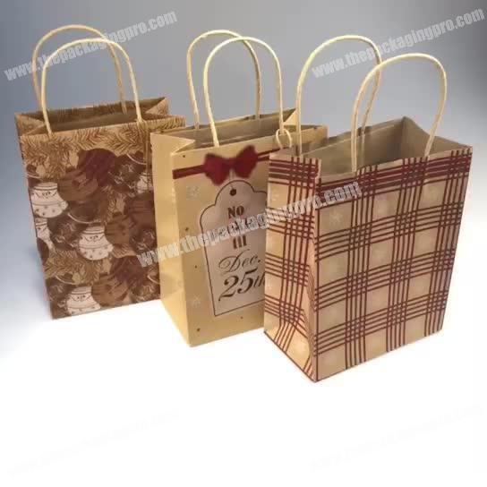 Christmas Style Brown Paper Shopping Bags With Handles colored kraft paper bag