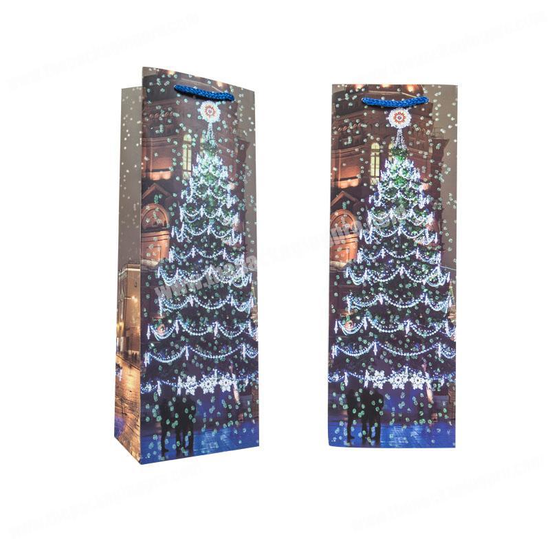 Christmas Tree Design Wine bottle Paper bag Door Gift Paper Bag For Packaging