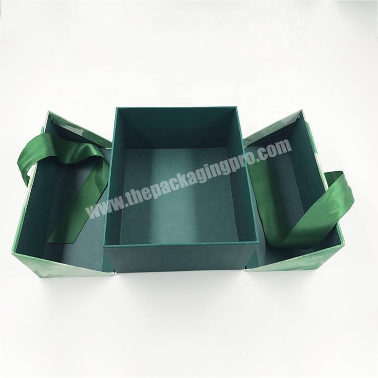 Christmas Wedding Double Door Paper Packaging Cosmetic Gift Box With Ribbon
