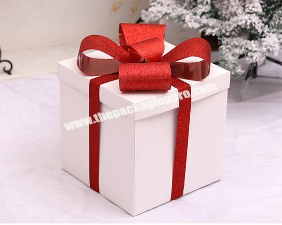 Christmas wedding used square paper eco friendly gift boxes  white gift box with ribbon