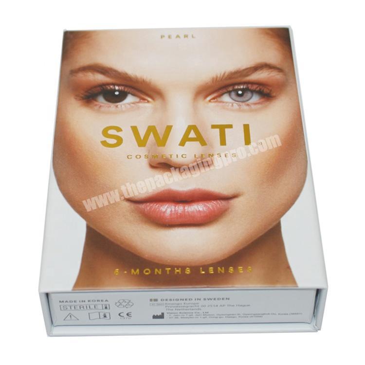 CMYK Printed Luxury Beauty Magnetic Flip Cosmetics Eye Makeup Custom Contact Lenses Box Packaging
