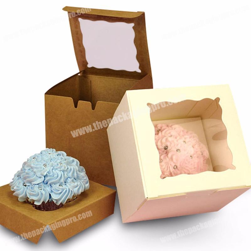 Download Colorful Custom Kraft Paper Transparent Window Paper Tray Small Cake Holder Packaging Food Grade Card Paper Box