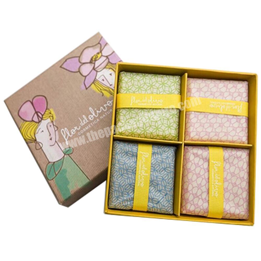 Colorful design customized recyclable skin care set lid and base soap packaging  box with divider