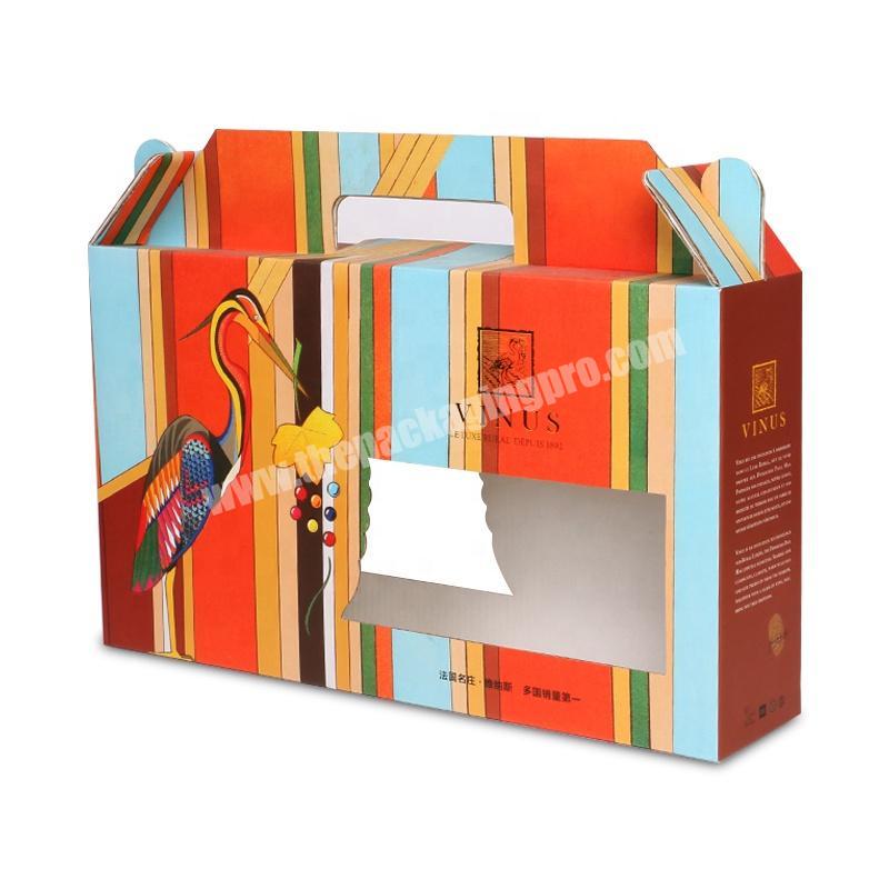 Colorful mini 6 wine glass bottles corrugated paper gift box with window custom