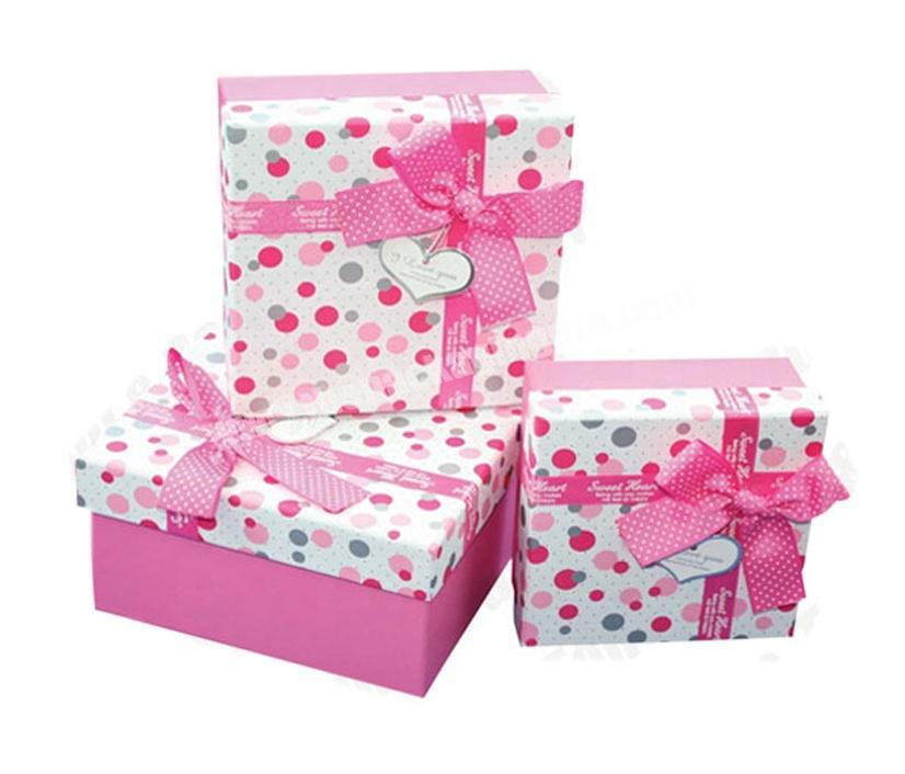 Colorful Paperboard Packaging Christmas Birthday Paper Gift Boxes With Ribbon bow