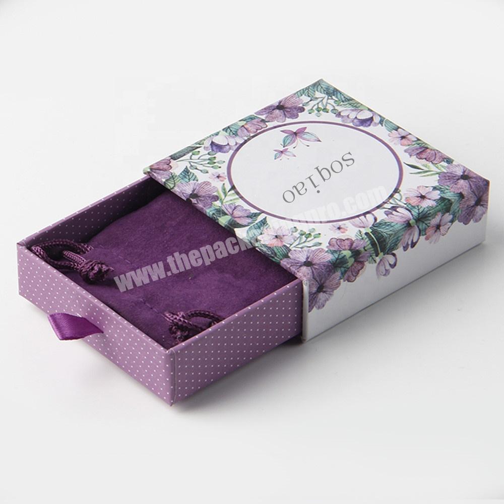 colorful Sliding Out Drawer Box Rigid Cardboard box packaging with velvet bag