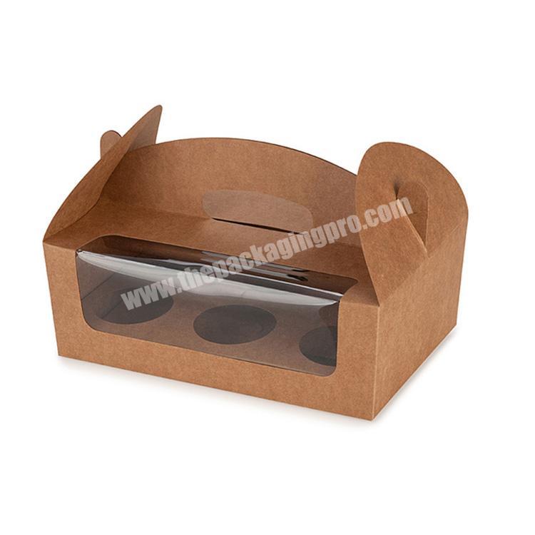 Craft Paper Box Maker Colourful Recycled 3Pc Pack Cup Cakes Packaging Kraft Paper Box With Pvc Window And Handle