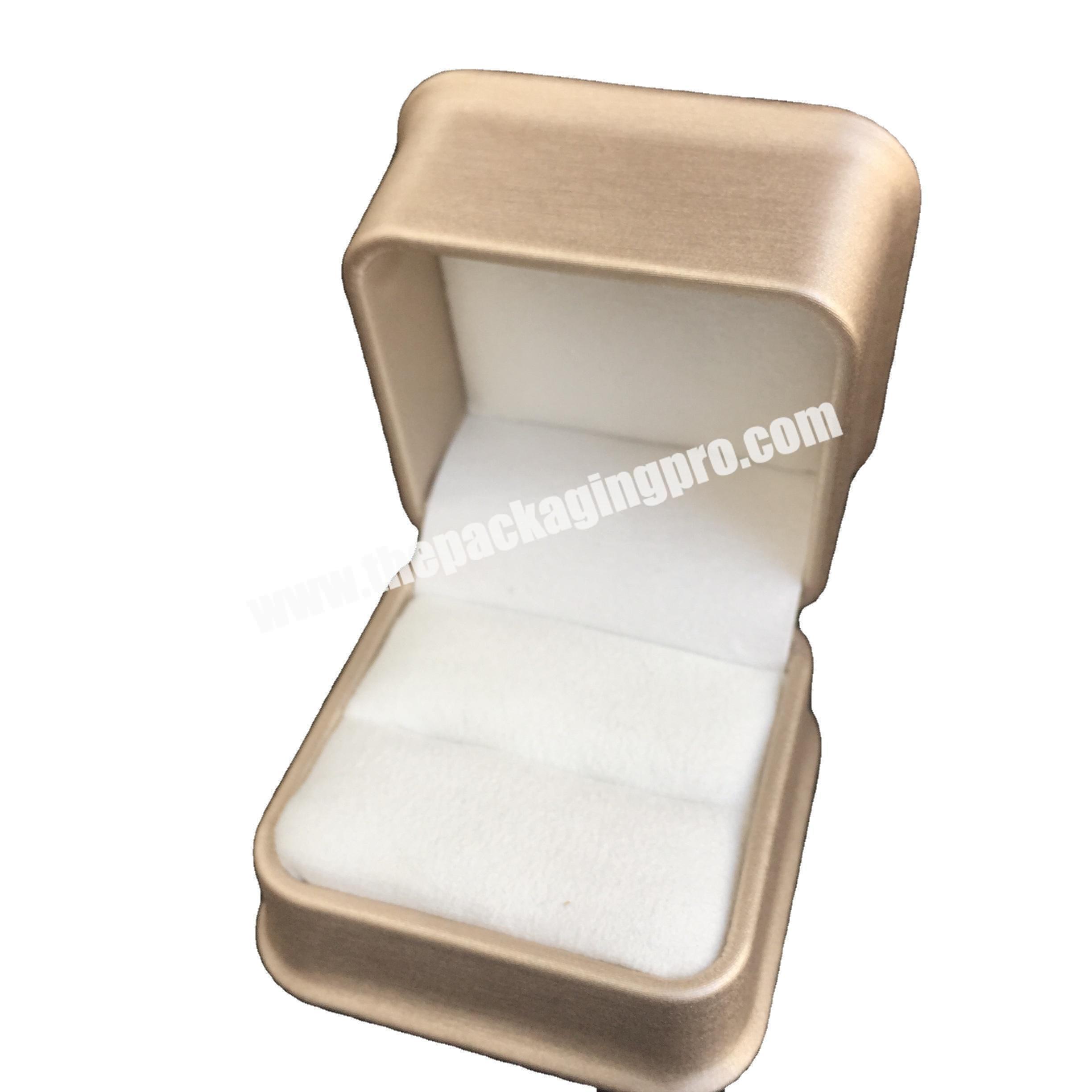 cream color PU leather Plastic Jewelry box ring box  with flock velvet inserts