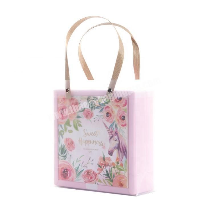  Pvc Transparent Shopping Bags For Women Man Plastic Gift Bags  PU Leather Handle Tote Packaging Hand Bag Accessory Indivdual Boxes  Birthday Party Containers, Gift Bag Gift BagsGift Wrapping(Pink) : Health
