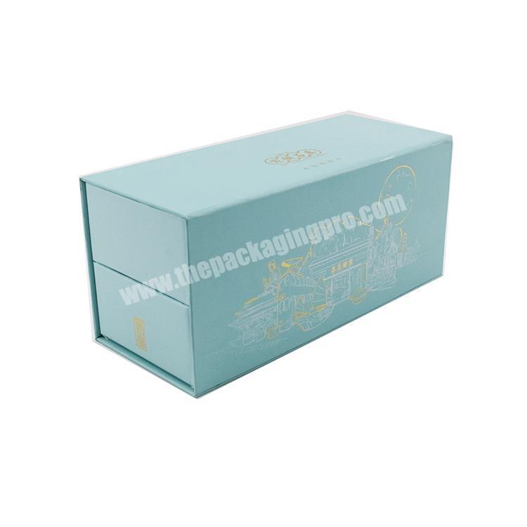 Creative design blue magnetic customized 2 layers gift box packaging cardboard paper boxes