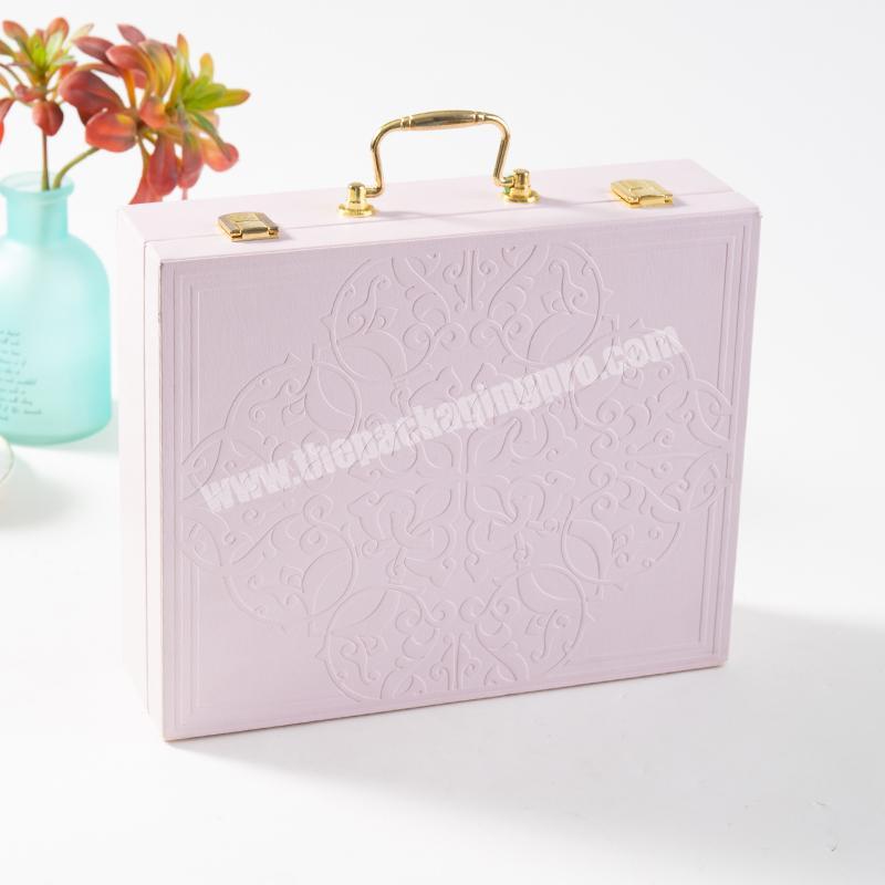 Creative design custom Pink PU Gift Box for ampoules and suit with Suitcase-style shape Packaging for Make-up Kit
