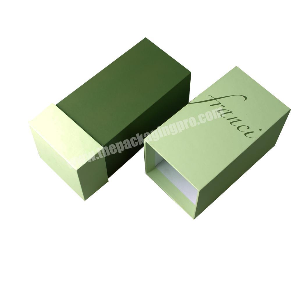 Creative design custom printing green square cosmetic set box lid and base gift packaging box with your logo