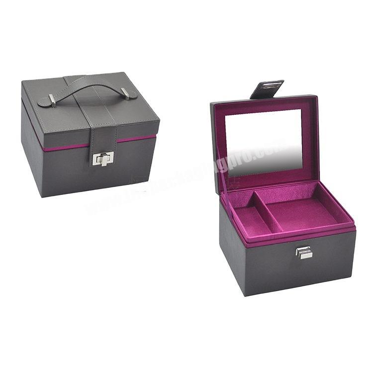 creative design fashionable pro table mirror black  jewellery organizer genuine leather travel storage case jewelry case